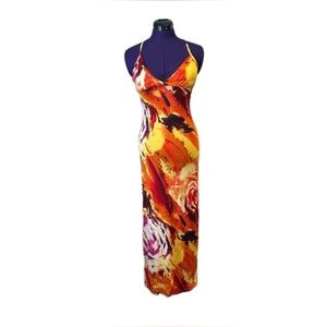 Orange Pink Yellow Patterned Maxi Dress